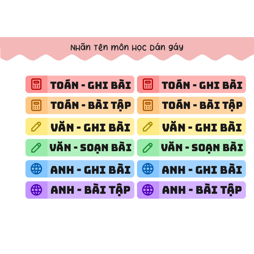 Nhãn Tên Môn Học Dán Gáy Sách - In Sẵn theo bộ