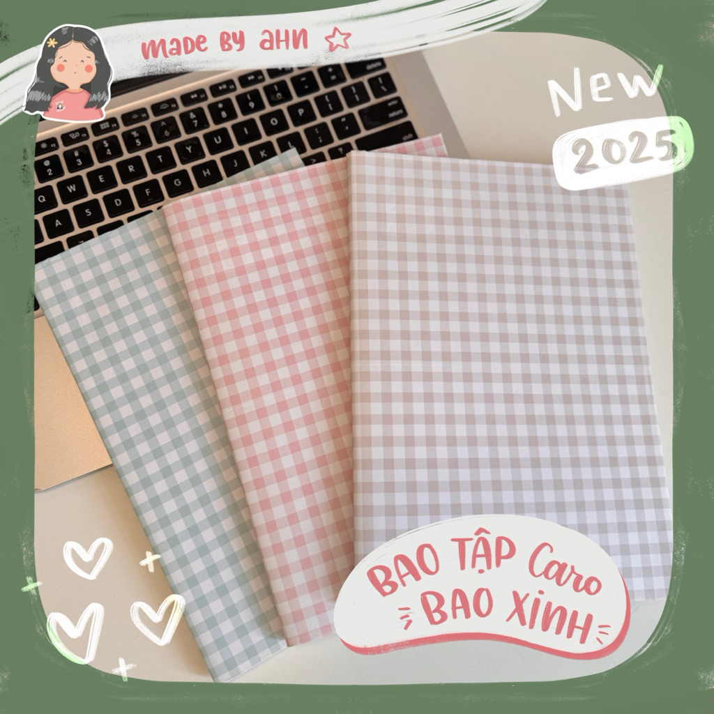 BAO TẬP CARO, CHẤM BI pastel siêu xinh, bọc sách vở cho năm học mới - MADE BY AHN